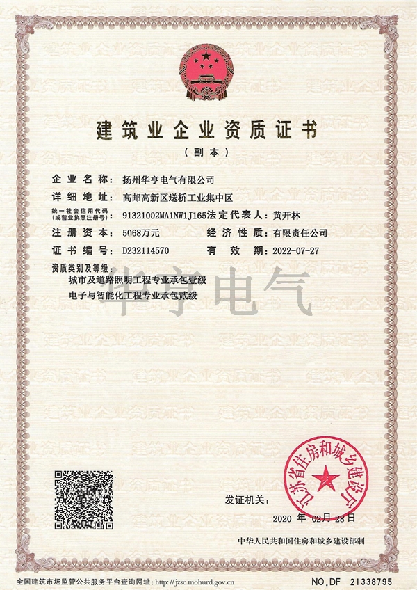 建筑業企業資質證書(道路類）